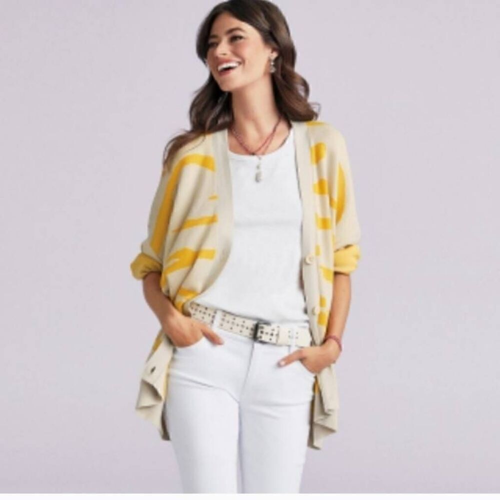 Cabi womens Sz S yellow beige cardigan